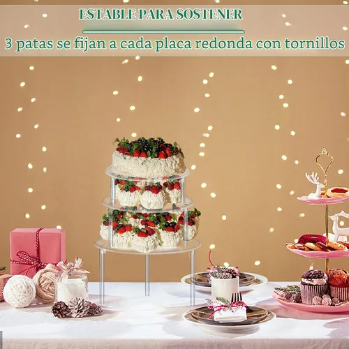 Vista 4 de 3 soportes acrílicos para tartas, soporte redondo reutilizable para cupcakes de postre, pastel, pizza, soporte de exhibición, plato de servir