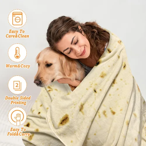 Vista 2 de Bcareself Manta de Tortilla 2.0 de Doble Cara Tamaño Adulto Gigante de Doble Cara para Niños Divertida Realista de Comida Personalizada Manta