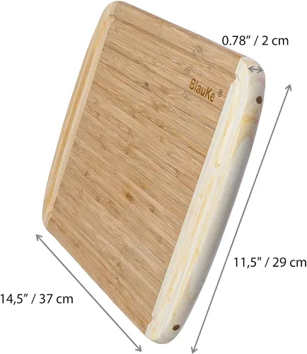 Vista 2 de Tabla de cortar de madera para cocina, tabla de cortar de bambú de 14 x 11 pulgadas con ranura para jugo, tabla de cortar de madera, bandeja