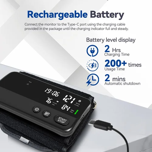 Vista 3 de Monitor de presión arterial inalámbrico con Bluetooth para la parte superior del brazo, monitor de presión arterial recargable portátil ultraligero