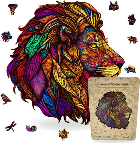 Vista 5 de CRAFTHUB Rompecabezas de madera con diseño de animales, diseño de mariposa y león intrincado para adultos y niños, tamaño grande y A3