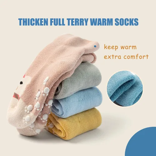 Vista 6 de Calcetines cálidos antideslizantes para bebés y niños, calcetines de invierno gruesos con agarres para bebés y niñas, calcetines antideslizantes