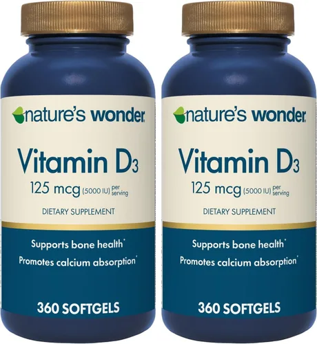 Vista 10 de Nature's Wonder Vitamina D3 5000iu (125mcg) de alta potencia, suplemento dietético para apoyar la salud ósea y el sistema inmunológico, sin gluten