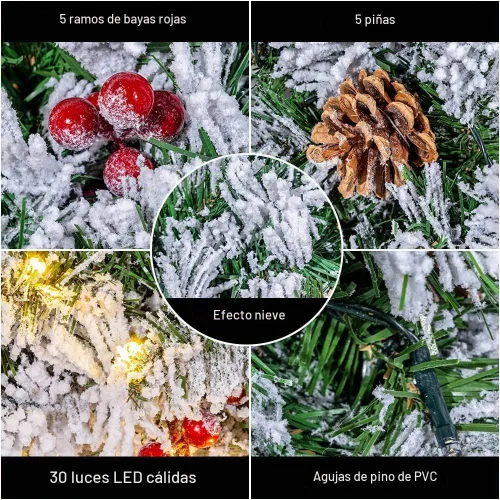 Vista 5 de DECSPAS - Coronas de Navidad para puerta delantera, 24 pulgadas, 2 pies, preiluminada, nevada, flocada, con temporizador, 30 luces LED, arco