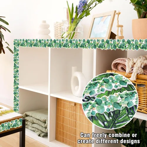 Vista 6 de Tablón de anuncios de eucalipto de 70.8 pies, troquelado para aula, boho, primavera y verano, vegetación, borde de plantas, hojas tropicales