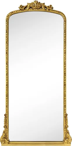 Vista 2 de Espejo de pie adornado tradicional con marco dorado y marco de cuerpo completo, de inspiración barroca, espejo de cuerpo completo, dorado antiguo