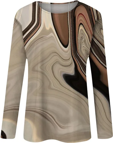 Vista 4 de Camisetas vintage para mujer, a la moda, casual, cuello redondo, manga larga, estampadas