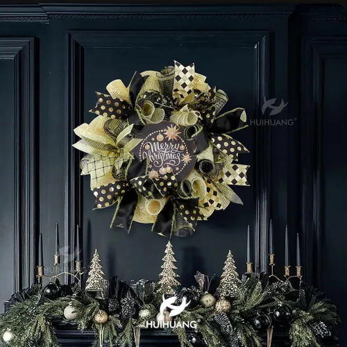 Vista 7 de HUIHUANG Cinta negra con alambre para árbol de Navidad, cintas de Navidad negras y doradas para decoración de árboles, lazos, coronas, guirnaldas