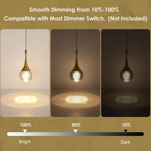 Vista 3 de Lámpara colgante LED moderna para isla de cocina, iluminación colgante de techo de cristal de lágrima dorada regulable para comedor, dormitorio