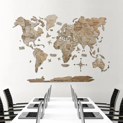 Vista 9 de AWESOMETIK TERRA - Mapa del mundo de madera 3D, mapa del mundo de fácil instalación con cinta de doble cara, incluye complementos, madera