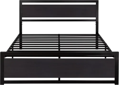 Vista 8 de SHA CERLIN Marco de cama tamaño completo con cabecera moderna, base de plataforma de metal resistente con pie de cama cuadrado y soporte de 13 Negro