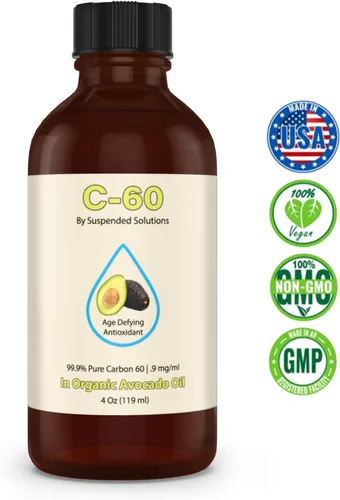 Vista 2 de Aguacate C-60 - 4oz -99.9% puro C-60 en aceite de aguacate virgen extra orgánico - 100% libre de disolventes - 108mg Active C60 - Botella de vidrio