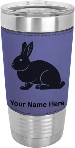 Vista 21 de LaserGram Personalized 20oz Tumbler, Rabbit (Baseball Style) Engraved Gift, Faux Leather Wrap, Vacuum Insulated Stainless Steel, Laser Engraved