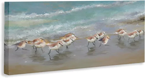 Vista 3 de Stupell Industries 'Sandpiper Flock Shoreline Splashing' Arte en Lienzo Sandpiper Flock Shoreline_v1