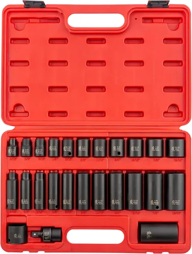 Vista 2 de SUNEX TOOLS 3326 Juego de llaves de impacto SAE de 12 puntos con accionamiento de 3/8 pulgadas, 25 piezas