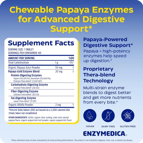 Vista 2 de Enzymedica Papaya Gold, Enzimas Digestivas Avanzadas con Papaya Orgánica Natural y Clorofila para un Soporte Digestivo Integral, Bromelaína