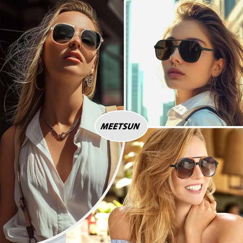 Vista 3 de MEETSUN Lentes de sol estilo aviador retro cuadrados de los años 70 para mujeres y hombres, lentes de sol vintage de doble puente con protección UV