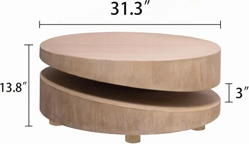 Vista 2 de Mesa de centro redonda de 31.3 pulgadas, mesa de centro moderna para sala de estar, estilo escultórico minimalista contemporáneo de granja, grano