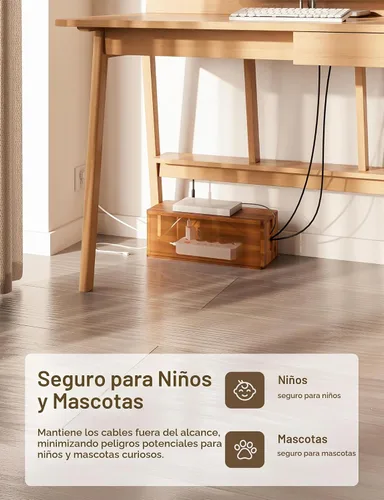 Vista 5 de Caja de gestión de cables de madera de acacia TIDITA con borde redondo - Caja organizadora de cables de madera de 40.6 cm de largo para ocultar