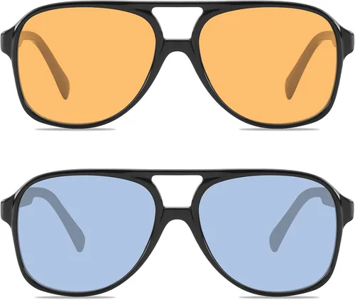 Vista 2 de YDAOWKN Gafas de sol clásicas vintage estilo aviador para mujeres y hombres montura grande retro de los años 70