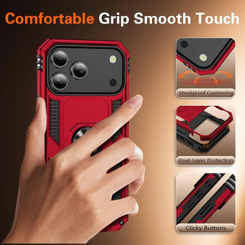 Vista 4 de Korecase Funda para iPhone 17 Pro con soporte de anillo, grado militar, resistente, a prueba de golpes, protección de cuerpo completo para Apple