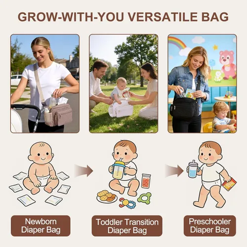 Vista 6 de Rexmore Bolso de Cadera Acolchado para Mamá - Bolso Compacto de Mujer con Cambiador Portátil y Bolsillo para Toallitas, Organizador de Viaje y Negro
