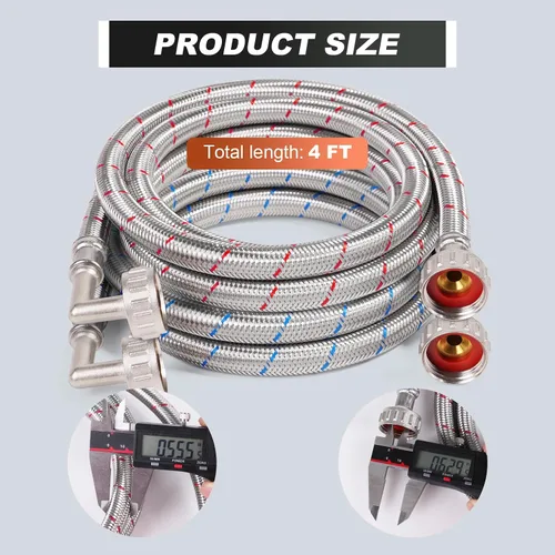 Vista 8 de Mangueras de lavadora - 4 pies - rojo azul Washer Hoses Stainless Steel Braided With Wrench Burst Proof Water Supply Lines Universal Fit to Hot