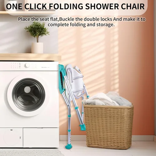 Vista 3 de Silla de ducha para ancianos y discapacitados, sillas de ducha con brazos y respaldo y cuatro ventosas, silla de ducha plegable y ajustable de 5