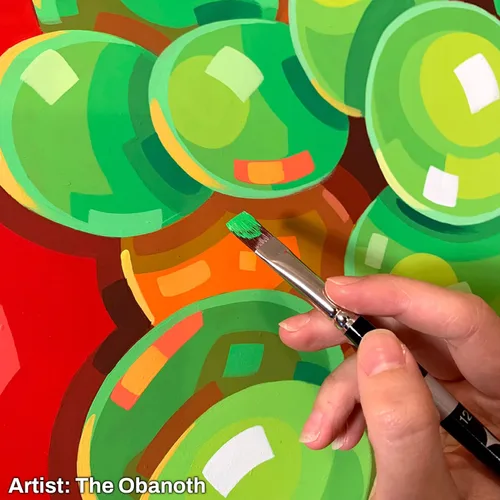 Vista 3 de Trekell Crimson Taklon - Juego de pinceles de pintura acrílica, pinceles profesionales surtidos para pintura al óleo, acuarela y gouache, asas