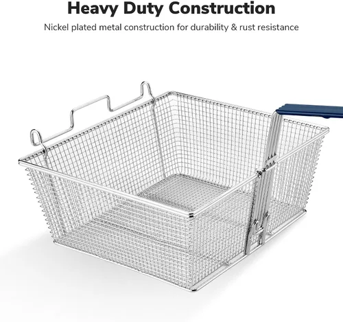 Vista 7 de WeChef - Cesta comercial para freidora de 8.8 libras, gran capacidad, 13 x 12 x 5 pulgadas, cesta de freidora de construcción resistente con mango
