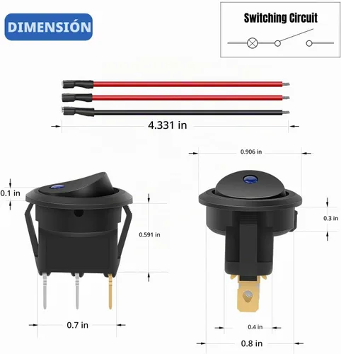 Vista 2 de Nilight Interruptor de palanca basculante de 12 piezas, 3 pines 12V 20A con cable, luz LED redonda, interruptores de encendido y apagado SPST
