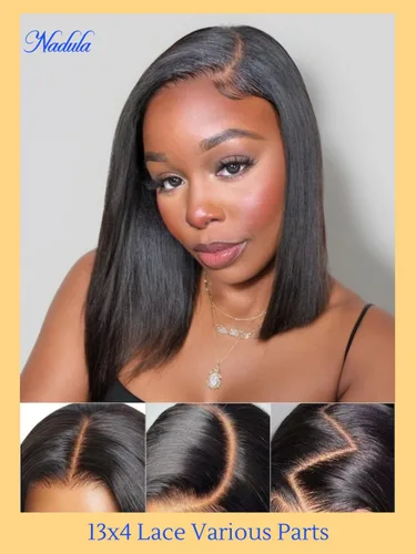 Vista 8 de Nadula Peluca de encaje Yaki de 10 pulgadas 13x4 HD con cordón – Peluca de cabello humano sin pegamento con cinta para las orejas, nudos invisibles