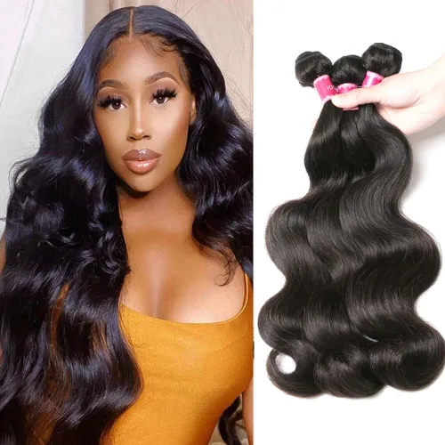 Vista 15 de Paquetes de Ondas Corporales con Cierre para Mujeres Negras (10 12 14+10) 100% Cabello Humano Brasileño de Ondas Corporales Sin Procesar 3 Paquetes
