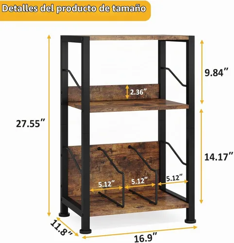 Vista 3 de Hosfais - Soporte para tocadiscos de 3 niveles, mesa de almacenamiento para discos de vinilo retro para sala de estar y dormitorio (marrón)