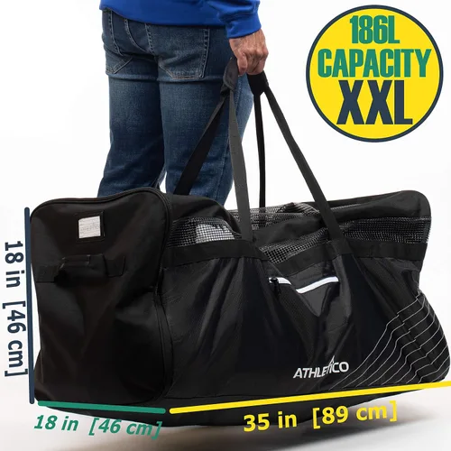 Vista 5 de Athletico Bolsa de lona de hockey - Bolsa de viaje grande de 35 pulgadas para hockey sobre hielo XXL para equipo y equipo, con organizador incluido