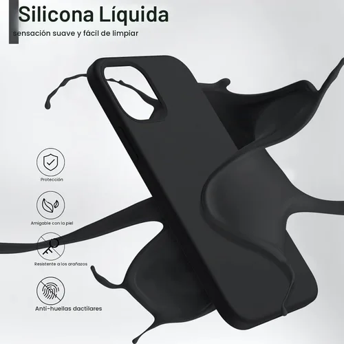 Vista 3 de ORNARTO Funda para iPhone 12/12 Pro, silicona líquida delgada, color negro