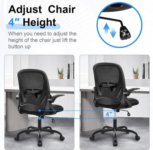Vista 8 de Primy Silla de Oficina Ergonómica Silla de Escritorio con Reposabrazos Abatibles Silla de Escritorio Giratoria de Malla Transpirable para Negro
