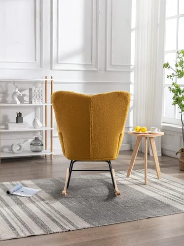 Vista 6 de 050 - Silla mecedora de tela de peluche para sala de estar interior, color amarillo