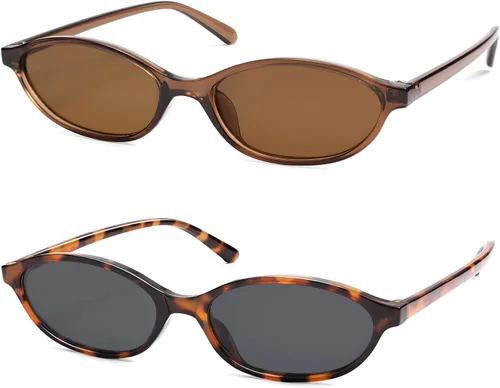 Vista 33 de Gafas de sol retro ovaladas de ojo de gato para mujer, Y2k, gafas de sol estrechas de moda, gafas de sol de diseñador AR82253