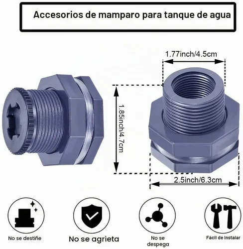 Vista 2 de 1" Hembra PVC Bulkhead Fitting con enchufe (paquete de 2)
