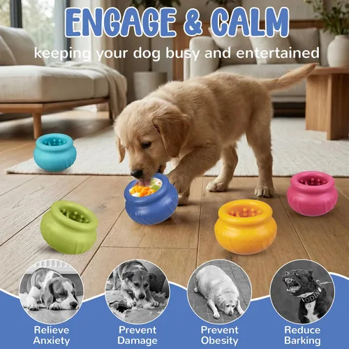 Vista 5 de Wobbly Juguete de Enriquecimiento para Lamer para Perros, Cuenco de Lamer Congelado Rellenable para Mantener Ocupados a los Perros, Juguete Azul