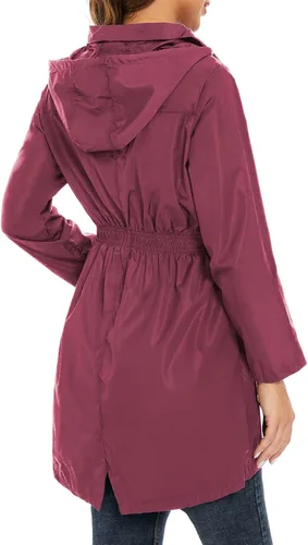 Vista 3 de Zando Chaquetas de lluvia para mujer, abrigos impermeables para mujer, chaqueta rompevientos con capucha para mujer