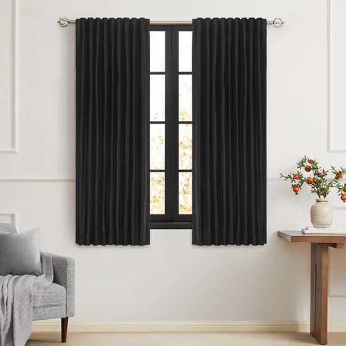 Vista 37 de PRIMROSE Cortinas de terciopelo champán de 63 pulgadas de largo para sala de estar, juego de 2 paneles opacos, bolsillo para barra, pestaña trasera
