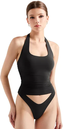 Vista 20 de SUUKSESS Camisetas sin Mangas para Mujer con Cuello Halter Forro Doble Sin Espalda Y2K Modernas para Salir Aguamarina