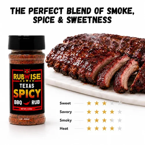 Vista 2 de RubWise Texas Style Spicy BBQ Rub, sin condimento MSG, 6.25 onzas
