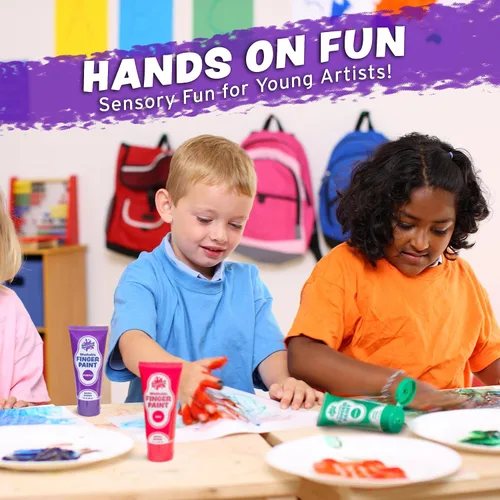Vista 3 de Pintura para dedos, paquete de 24, lavable, no tóxica, juego de pintura para niños con tubos fáciles de separar, colores vibrantes para suministros