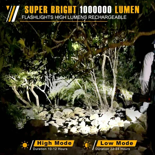 Vista 2 de Linterna recargable de 100000LM de alto lúmenes, linterna de haz largo de 1600 pies, reflector impermeable IPX5, espera de 20 horas, banco