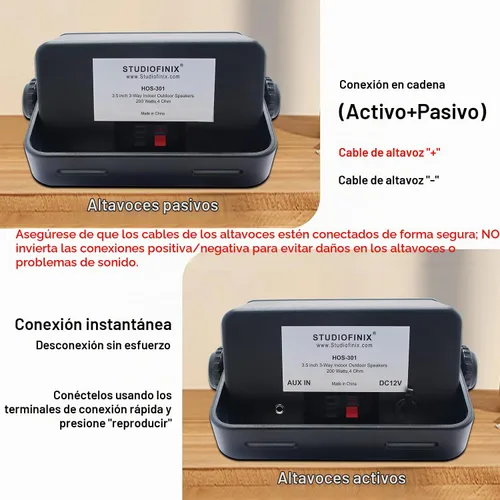 Vista 6 de STUDIOFINIX Altavoces Bluetooth de 3.5 Pulgadas para Exteriores Impermeables con Cable, Altavoces de 3 Vías de 200W de Montaje en Pared Premium