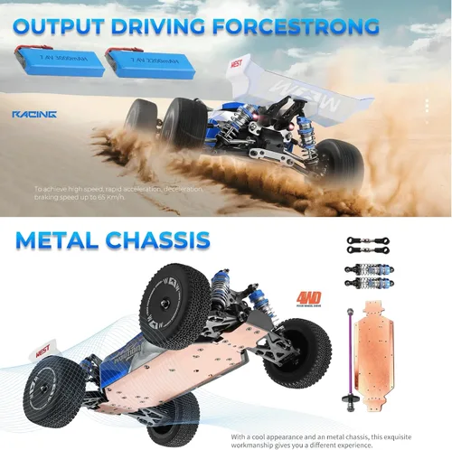 Vista 4 de WLtoys 144001 V2 1/14 RC Cars, 4WD Control remoto de alta velocidad para adultos, diseño de iluminación creativa, hardware y batería actualizados