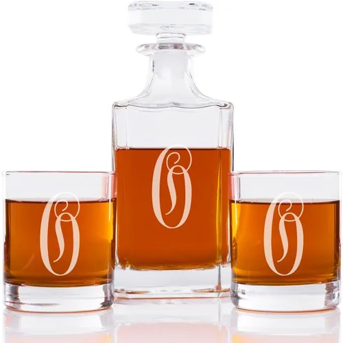 Vista 18 de Abby Smith Juego de decantador de whisky con inicial de estilo lujoso y vasos de rocas, letra A